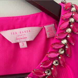 Ted Baker London Pink Pleated Blouse with Jeweled Neckline | Size 3